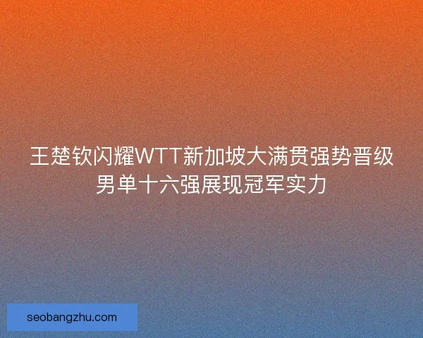 王楚钦闪耀WTT新加坡大满贯强势晋级男单十六强展现冠军实力